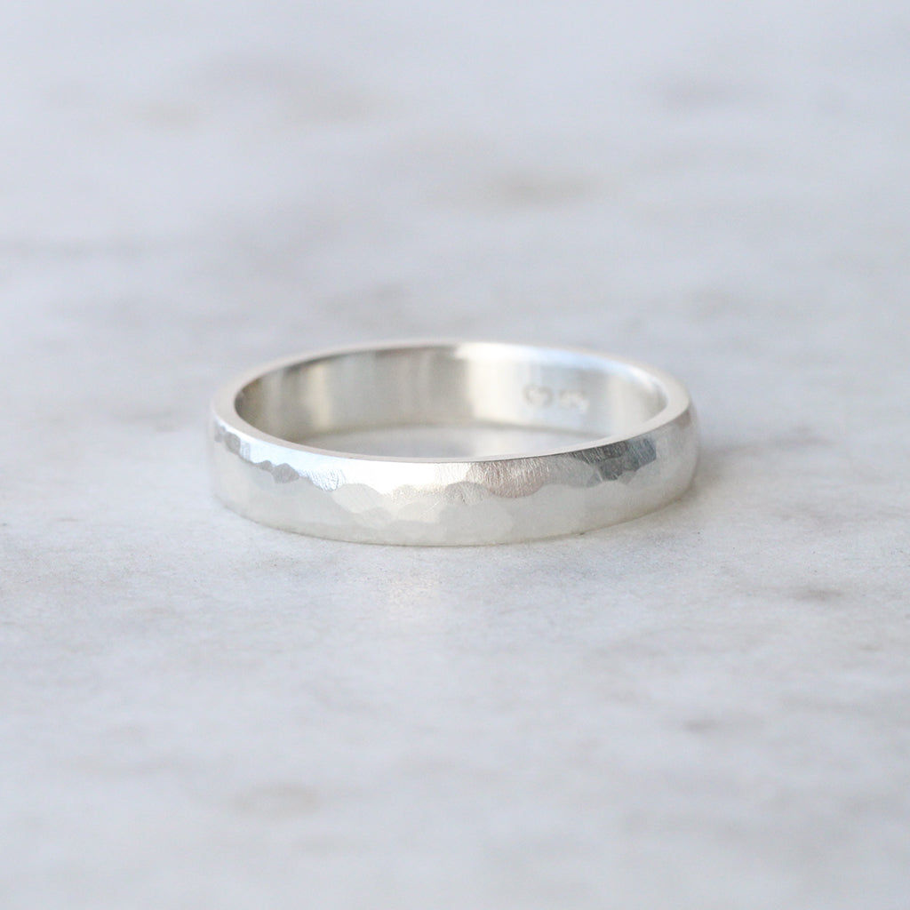 wide hammered ring sterling silver