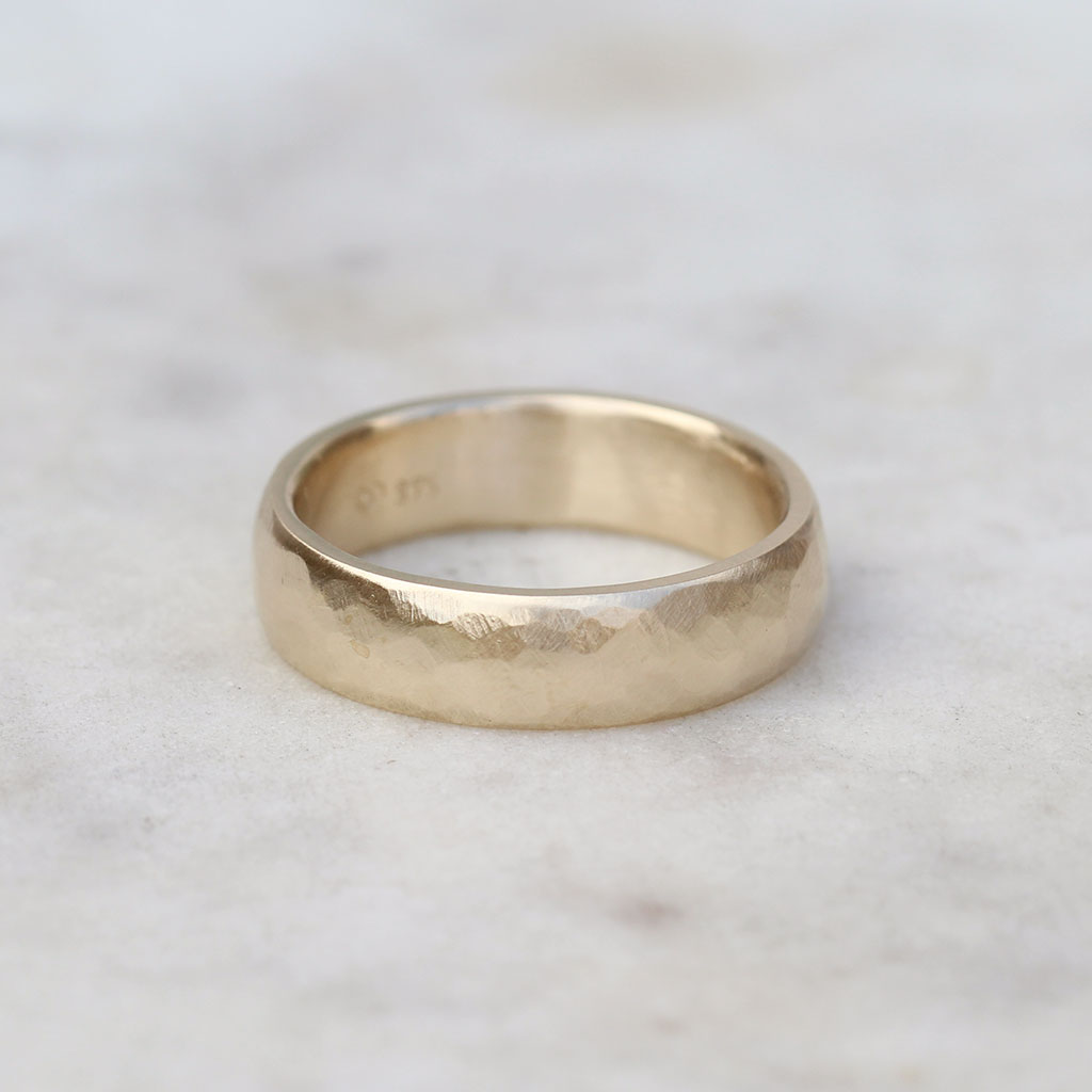 Gold hammered wedding ring