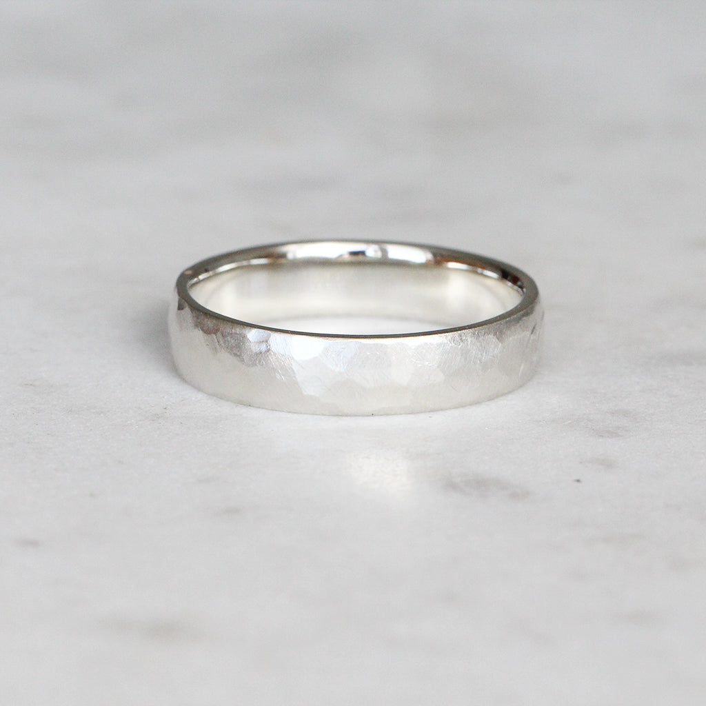 hammered wedding band white gold