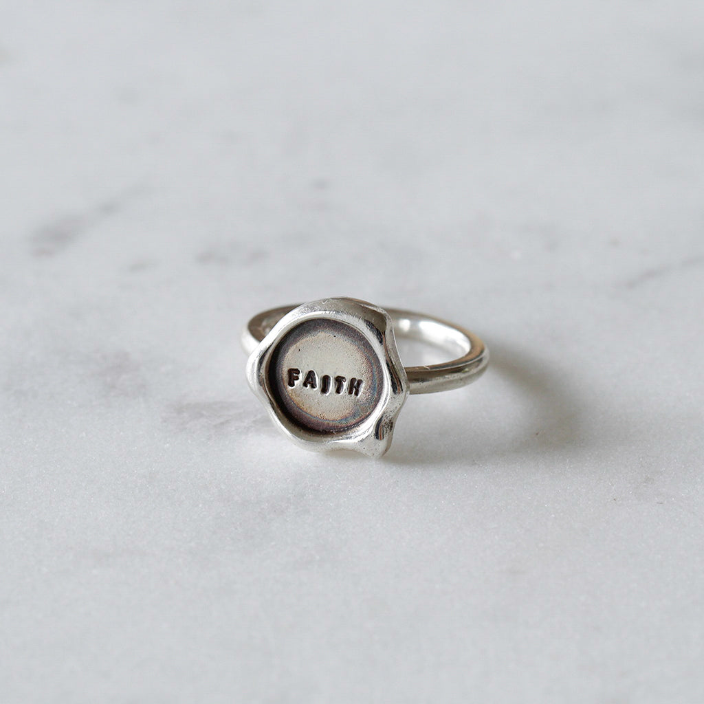 faith wax seal ring silver