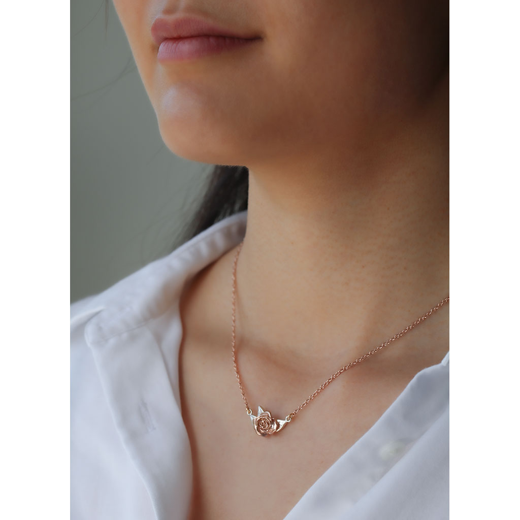 rose necklace in rose gold