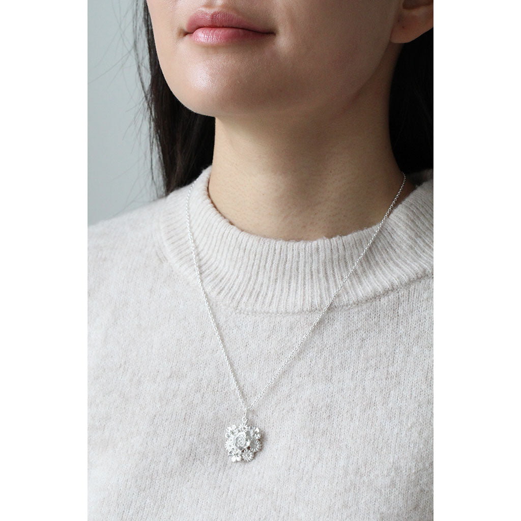 flower bouquet necklace silver