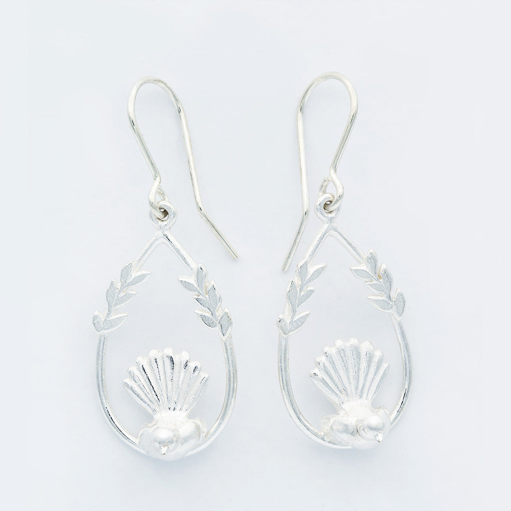 fantail bird earrings silver