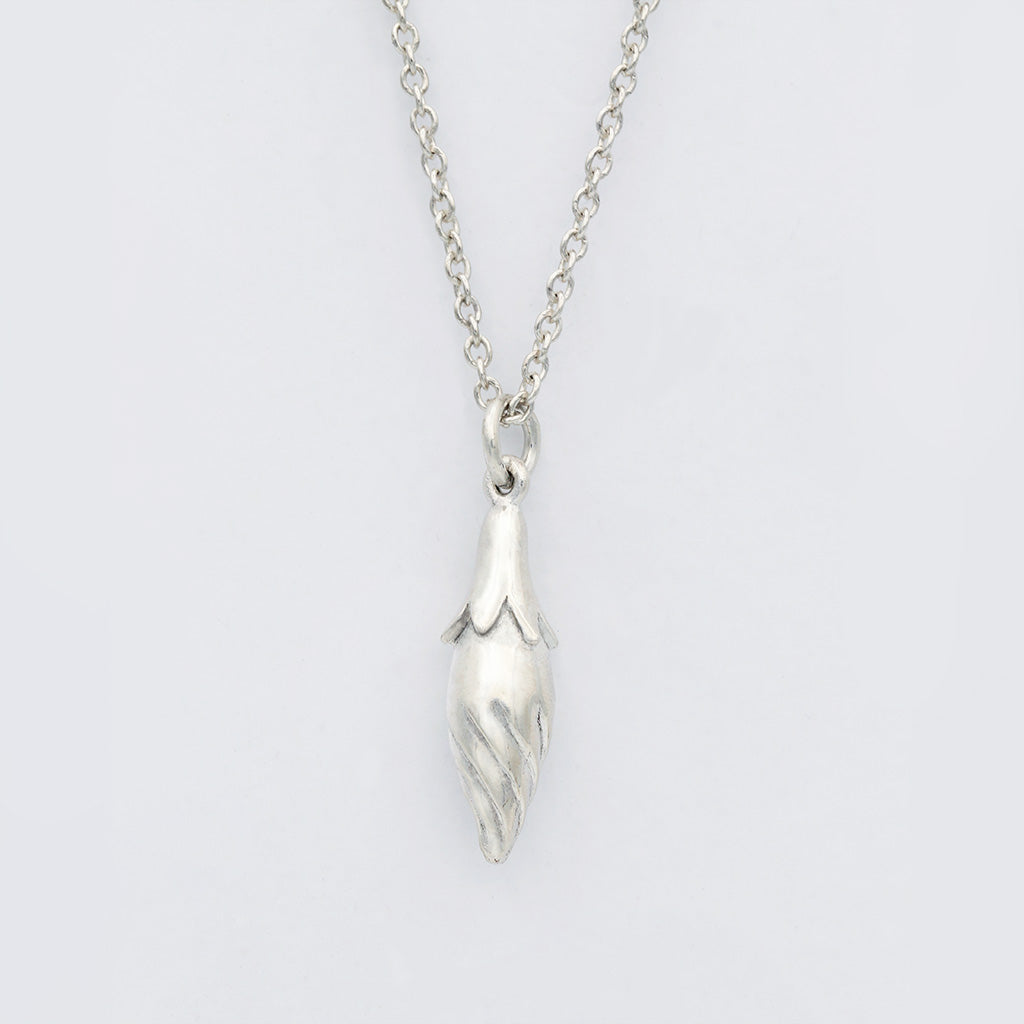flower bud necklace in silver