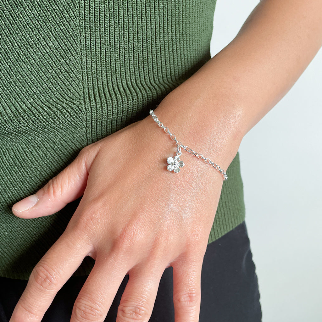 forget me not flower silver bracelet
