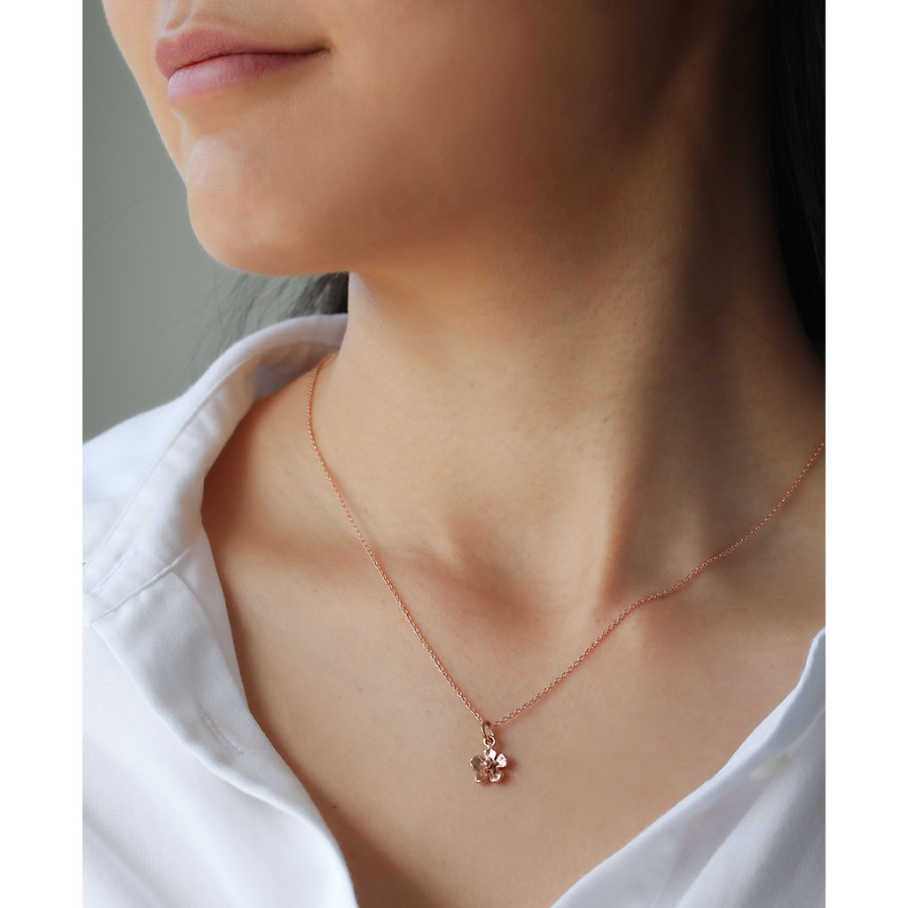 forget me not necklace in rose gold