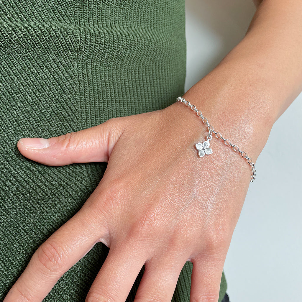 hydrangea flower silver bracelet
