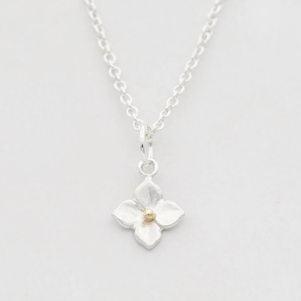 hydrangea necklace in gold and silver