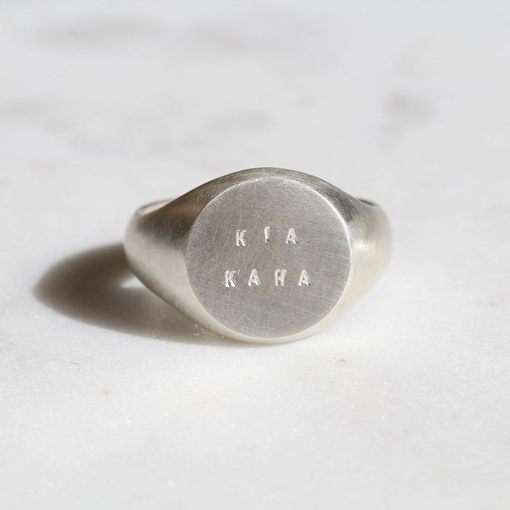 kia kaha round signet ring silver