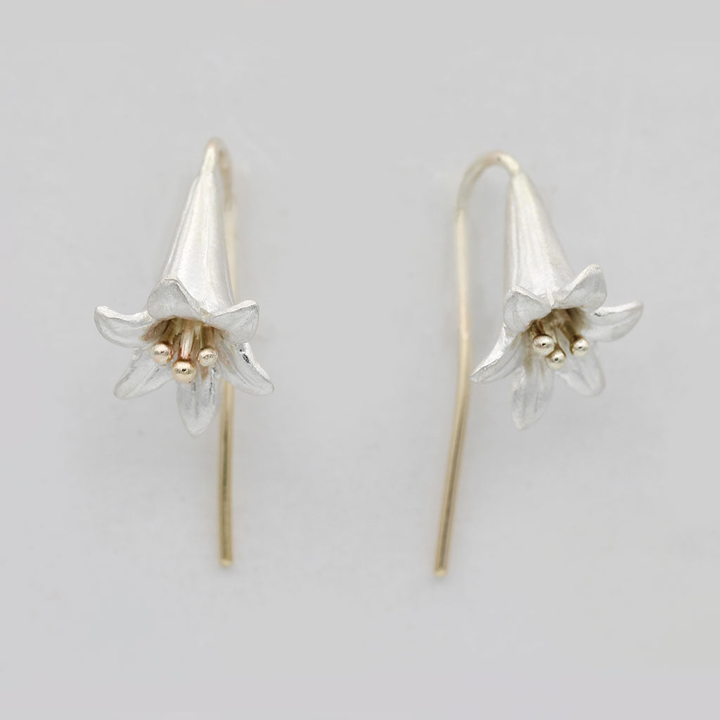 lily earrings in gold and silver