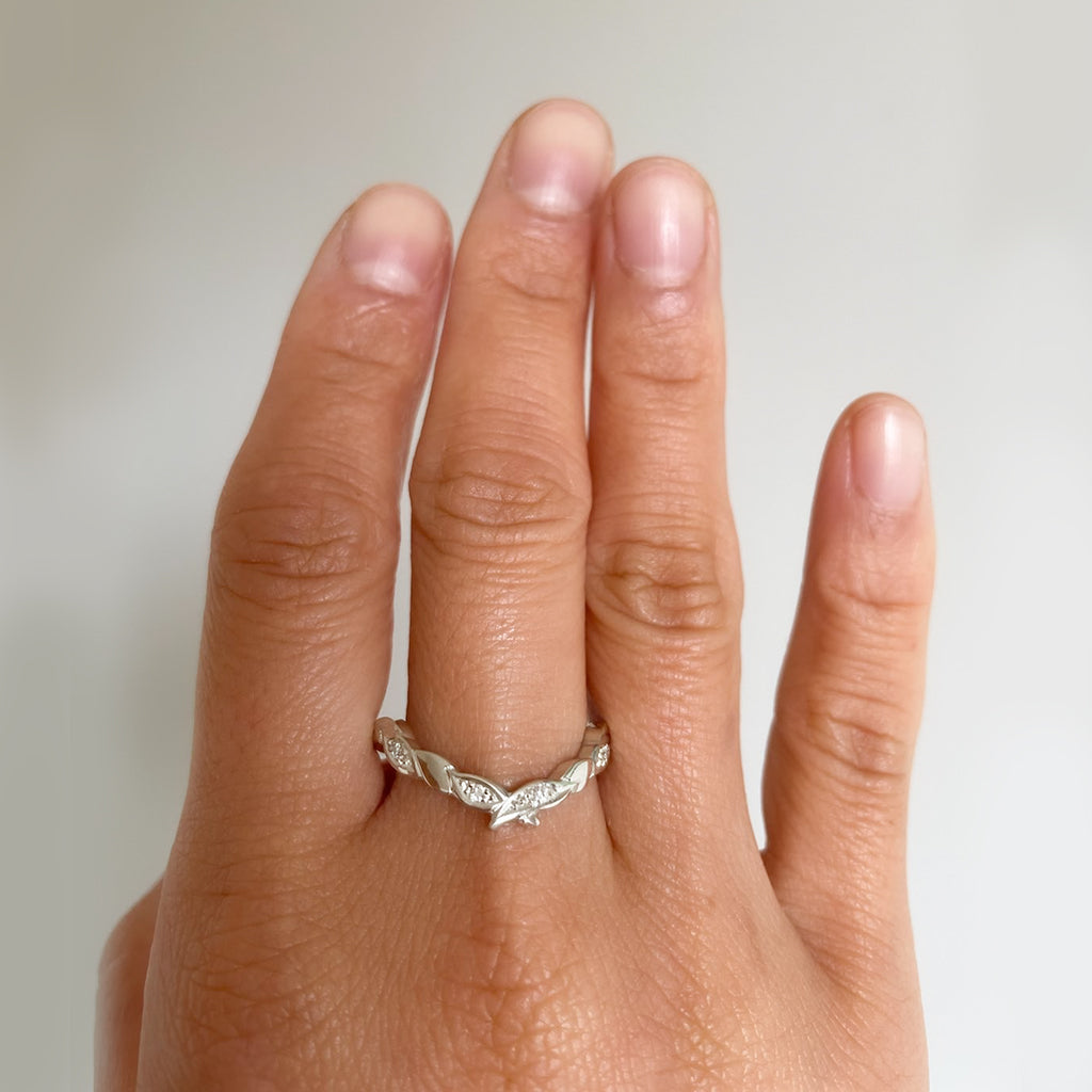 olive leaf ring in white gold