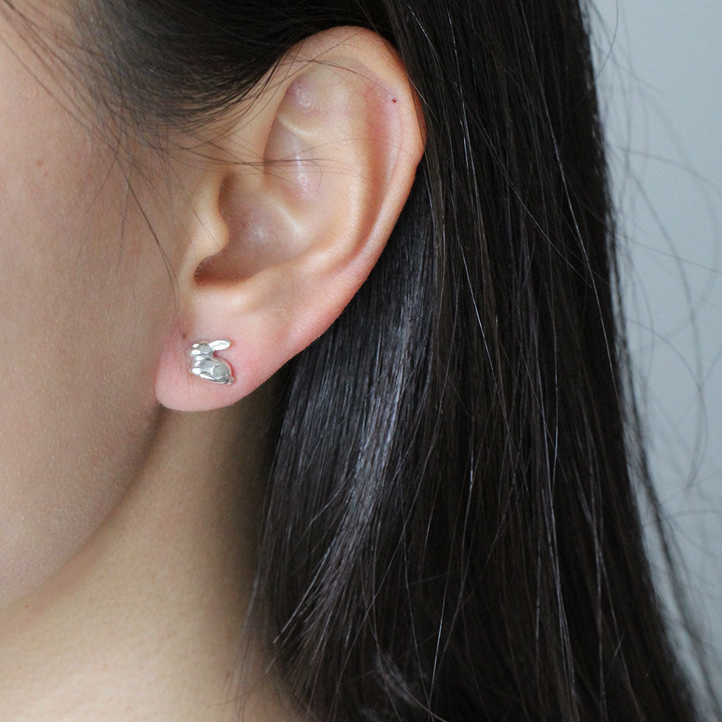 rabbit stud earrings silver