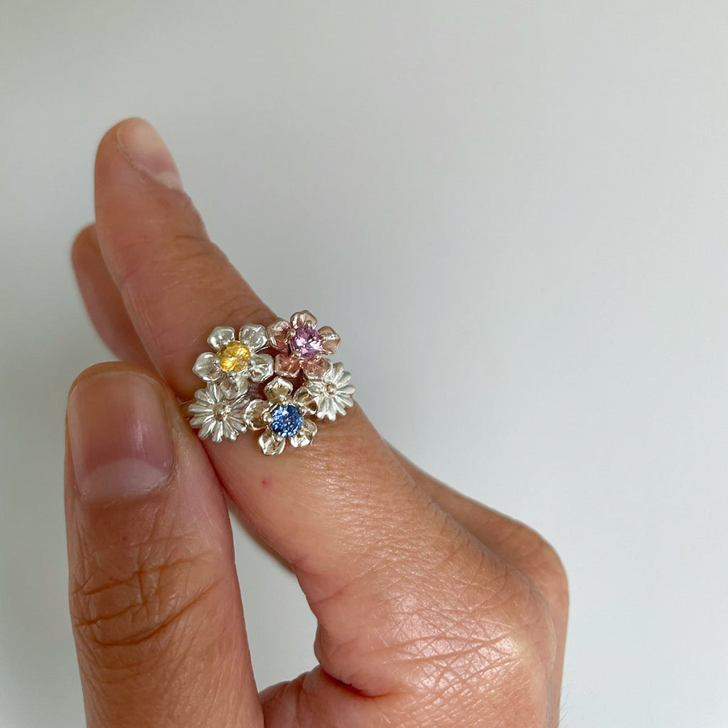sapphire flower bouquet ring