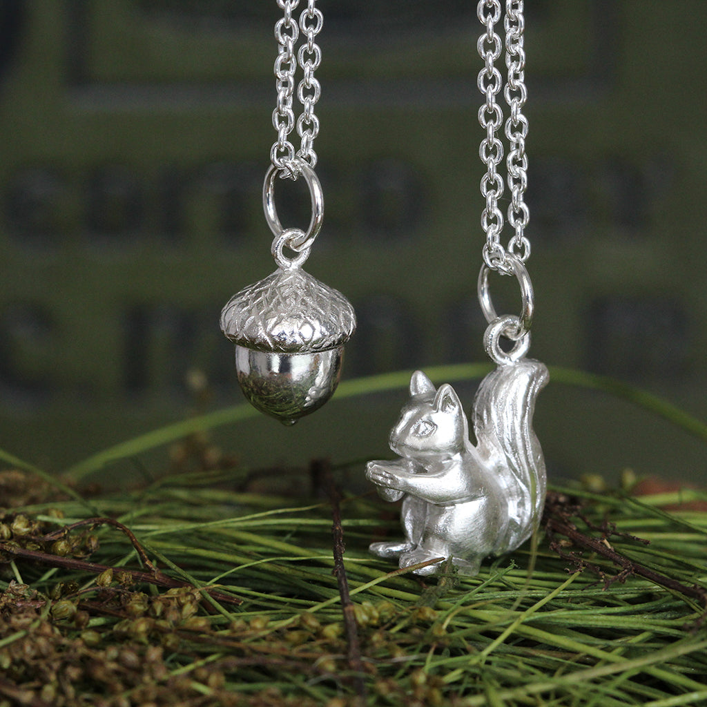 acorn necklace and squirrel necklace