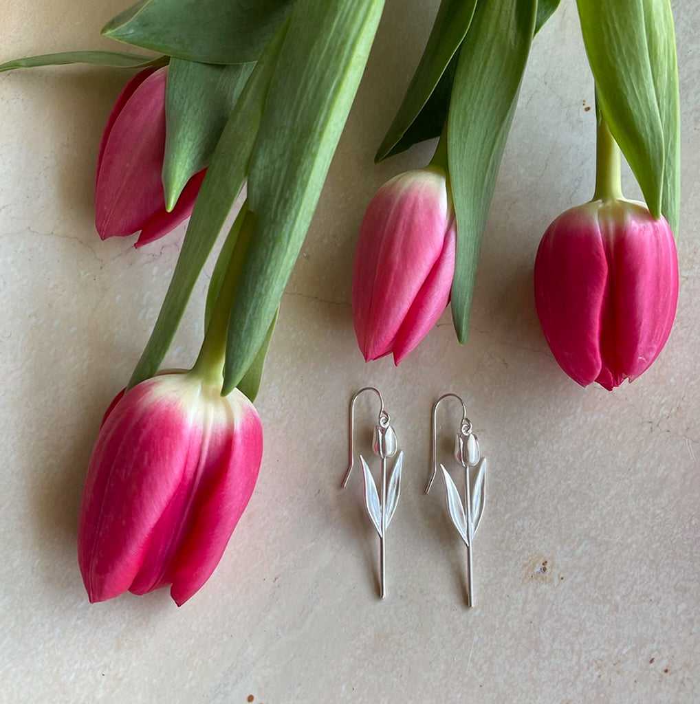 silver tulip earrings