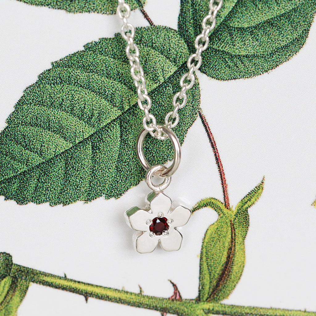 Birthstone Flower Necklace - January / Garnet
