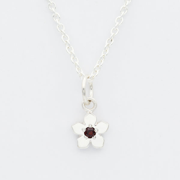 Birthstone Flower Necklace - January / Garnet