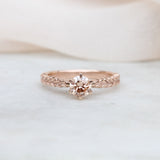 Rose gold silver fern ring with a lab-grown pink diamond