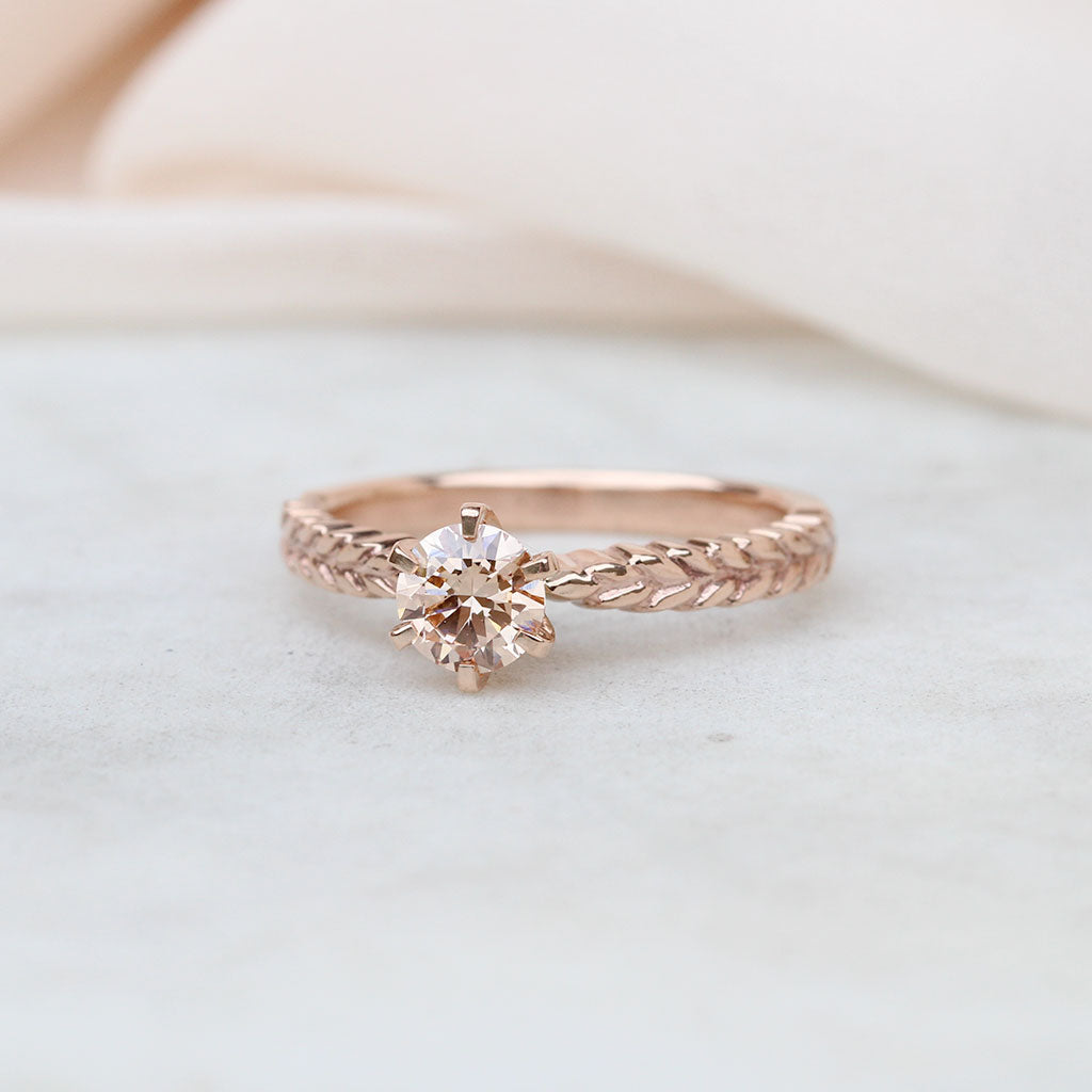 Lab-grown pink diamond silver fern ring in rose gold