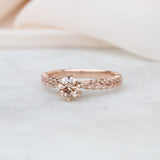 Lab-grown pink diamond silver fern ring in rose gold