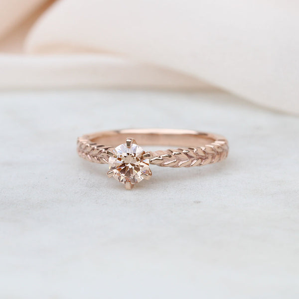 Lab-grown pink diamond silver fern ring in rose gold