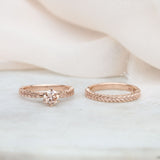 Rose gold silver fern engagement ring and wedding ring