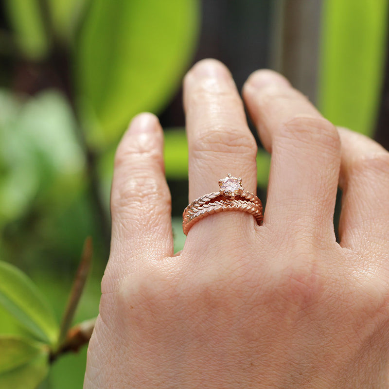 Silver fern bridal rings