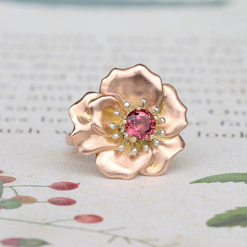 eva rose ring in three tone gold