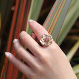 Eva rose flower ring with a pink tourmaline