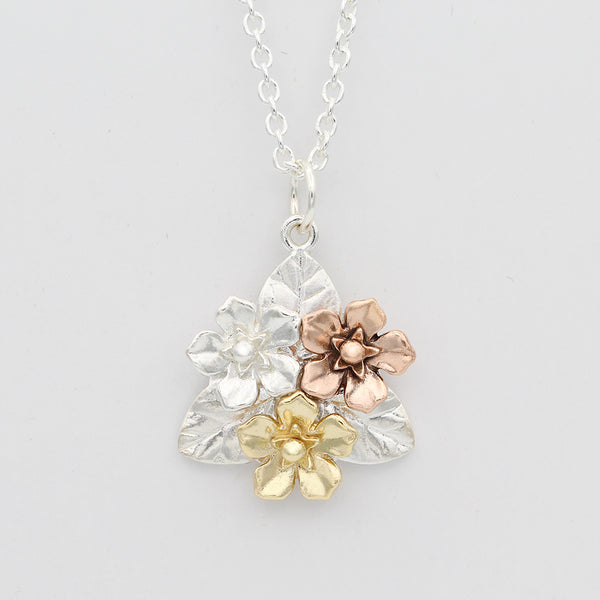 forget me not flower bouquet necklace gold and silver