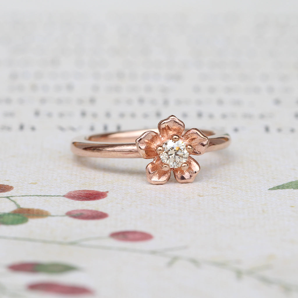 forget me not flower engagement ring rose gold