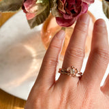forget me not ring and leaf ring in rose gold