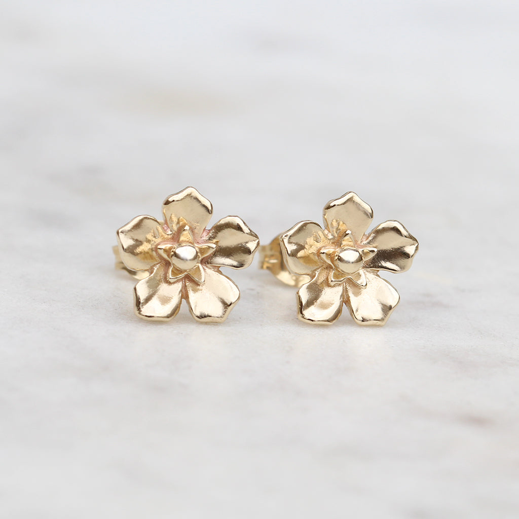 Gold forget me not flower earrings
