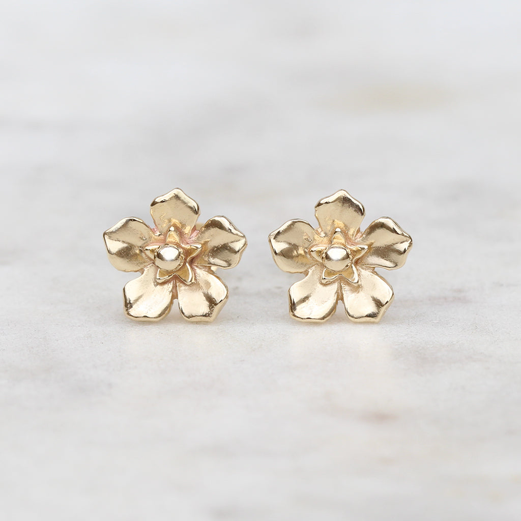 Gold forget me not flower earrings