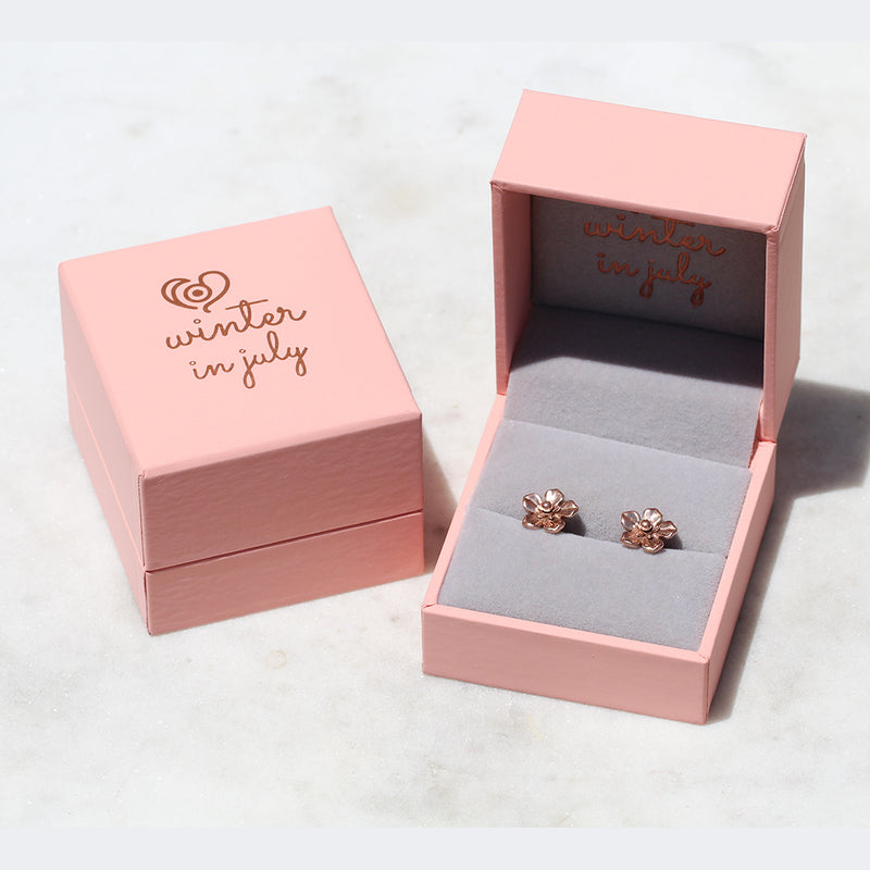 forget me not rose gold earrings