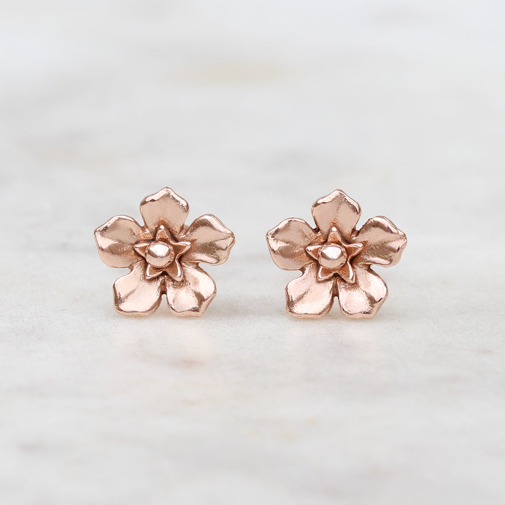 Rose gold forget me not flower earrings