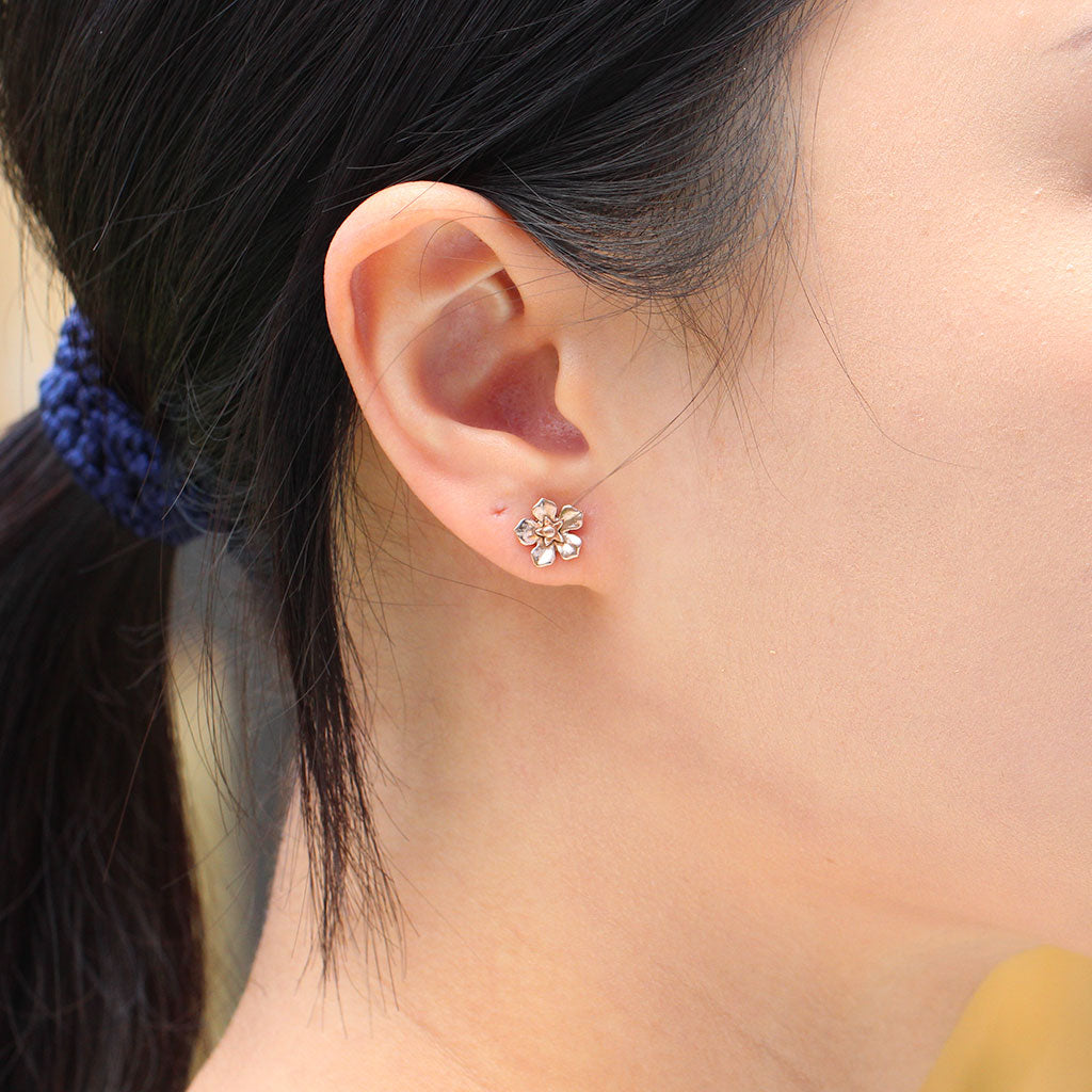 Forget me not flower earrings in rose gold