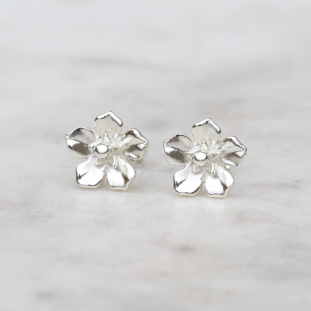 Silver forget me not flower earrings