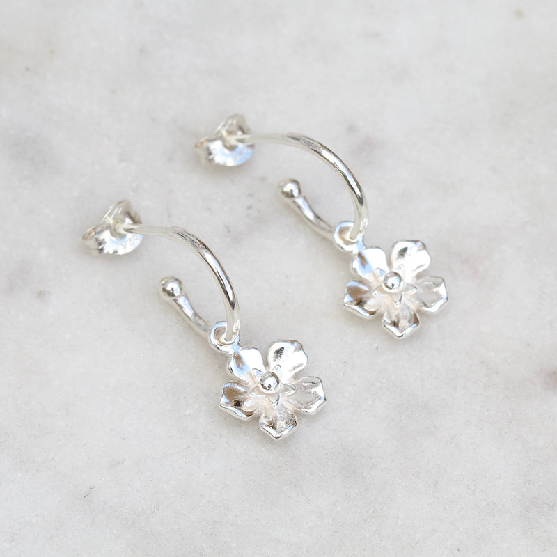 silver forget me not hoop earrings