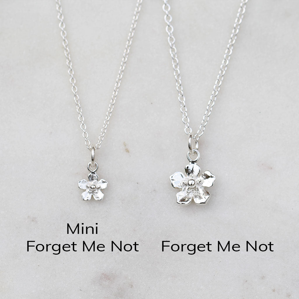 Forget me not flower necklace size comparison