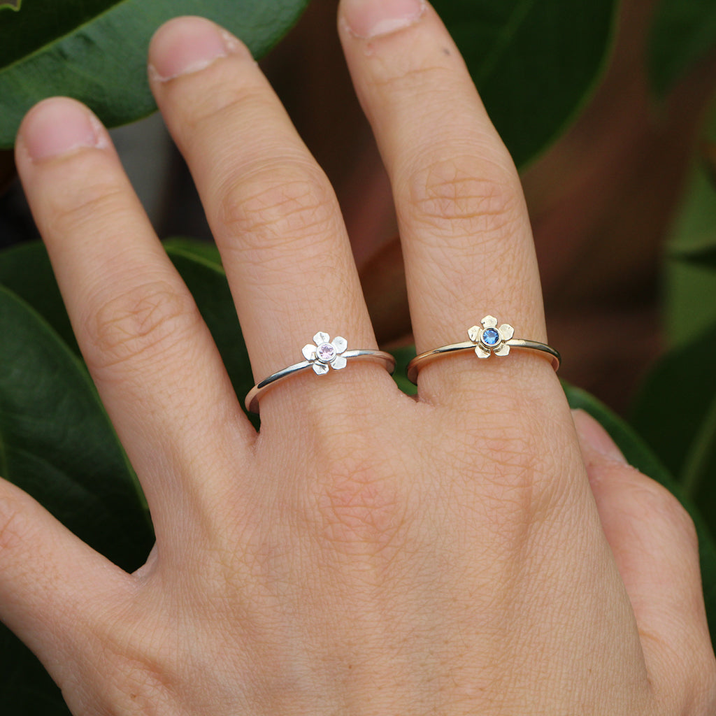 Mini forget me not flower rings