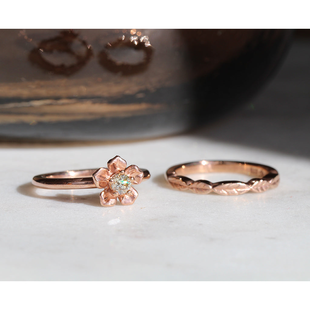 forget me not ring and leaf ring
