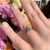 Forget me not flower rose gold ring with a sapphire and leaf ring