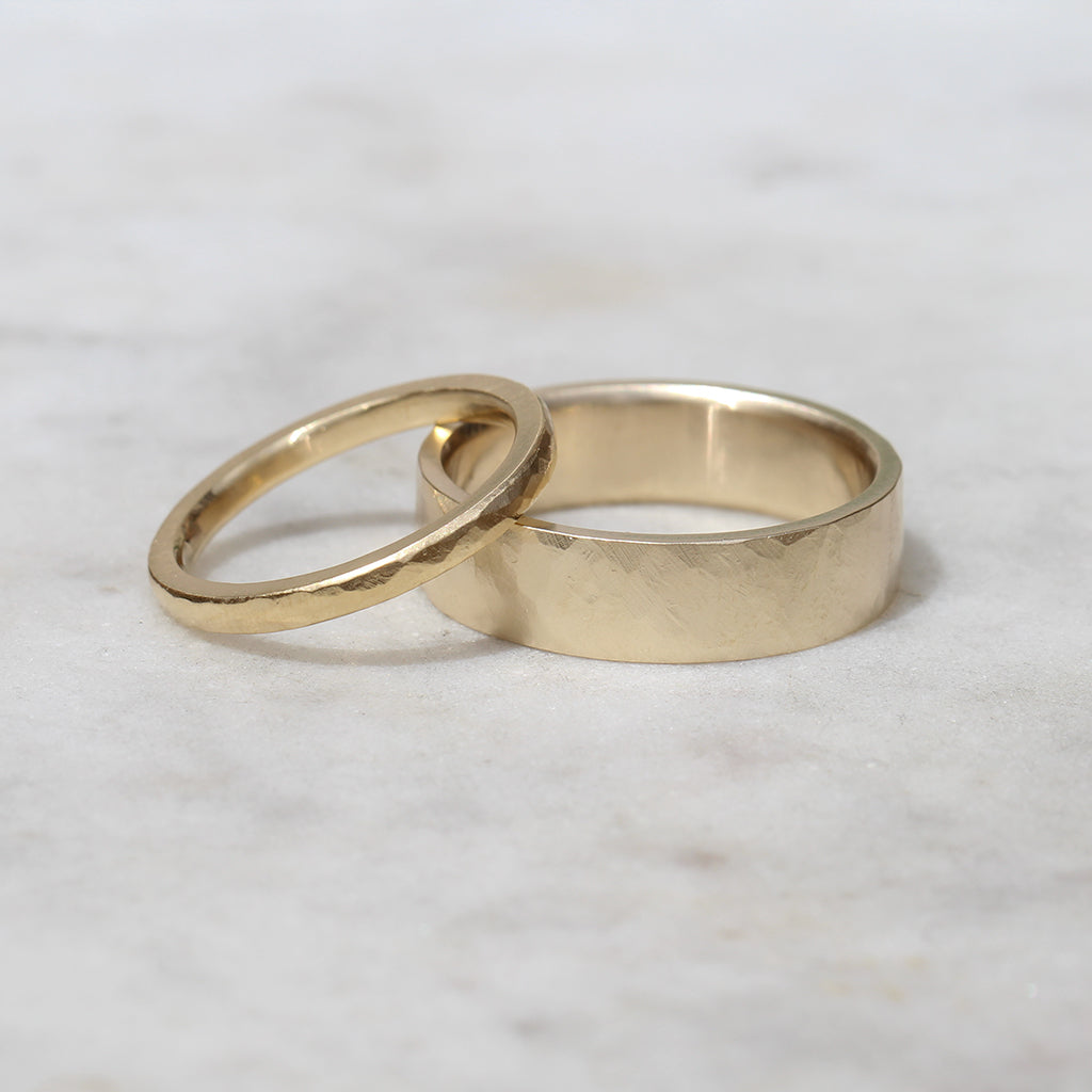 Gold hammered wedding rings