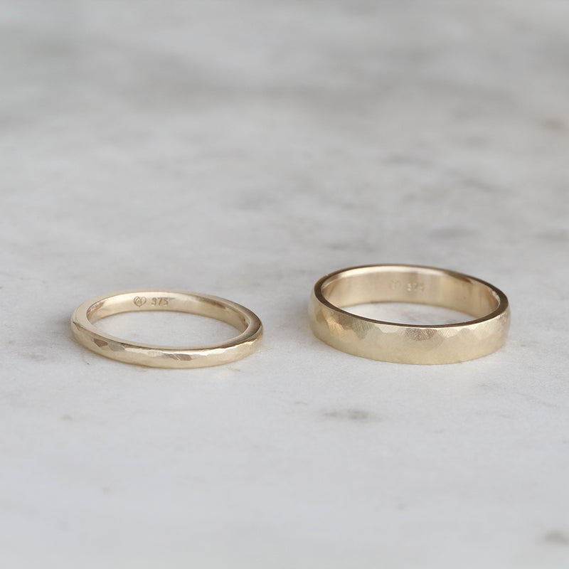 gold hammered wedding rings