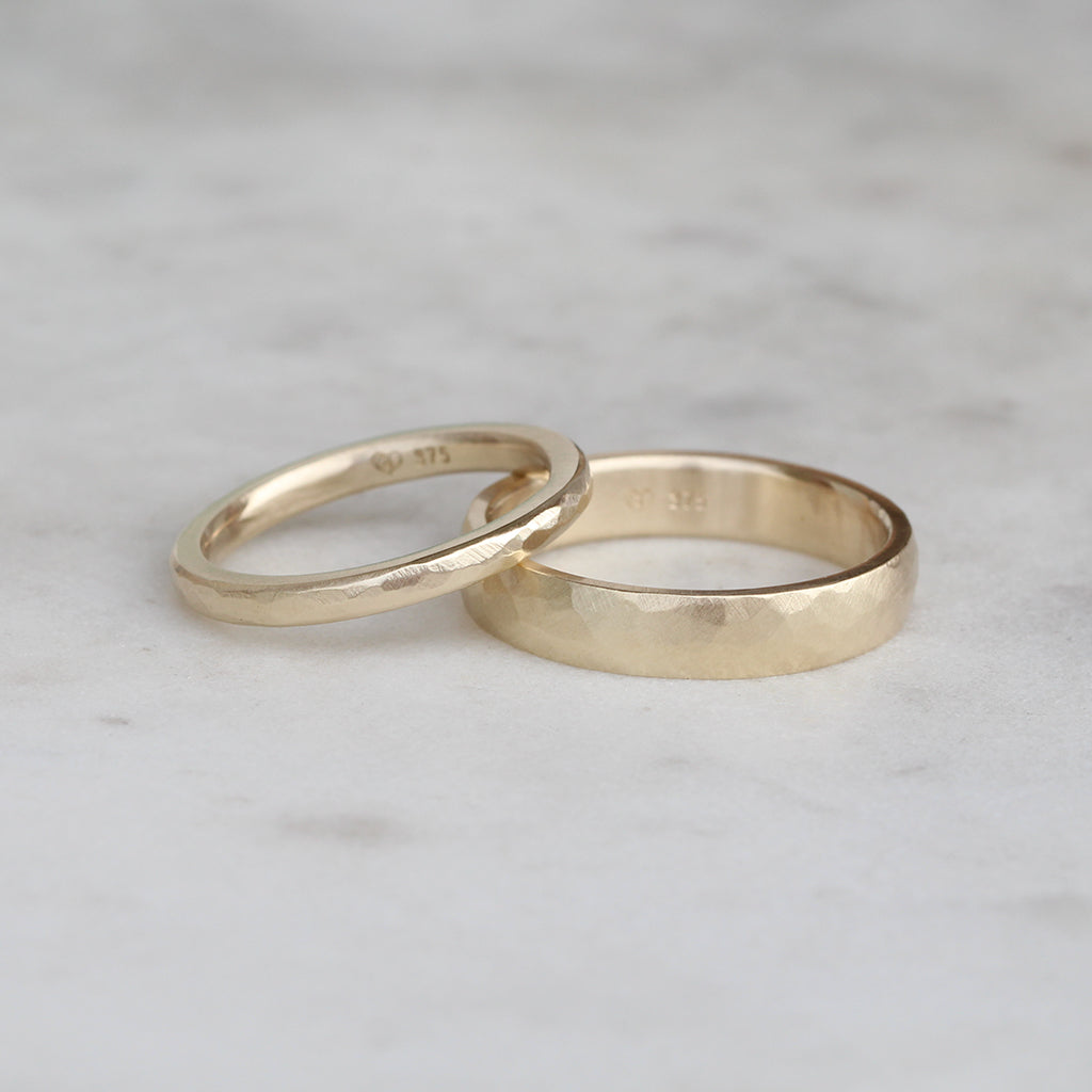 Gold hammered wedding bands