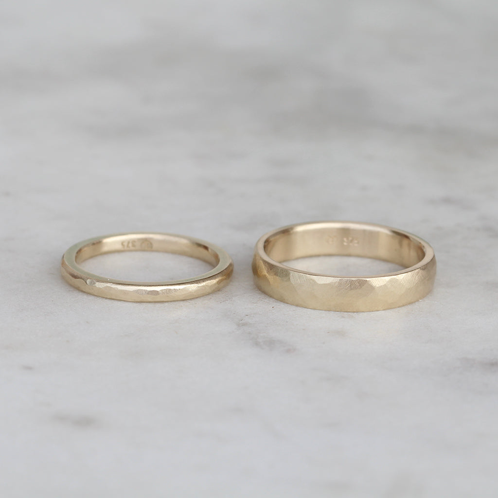 gold hammered wedding rings