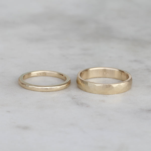 gold hammered wedding rings