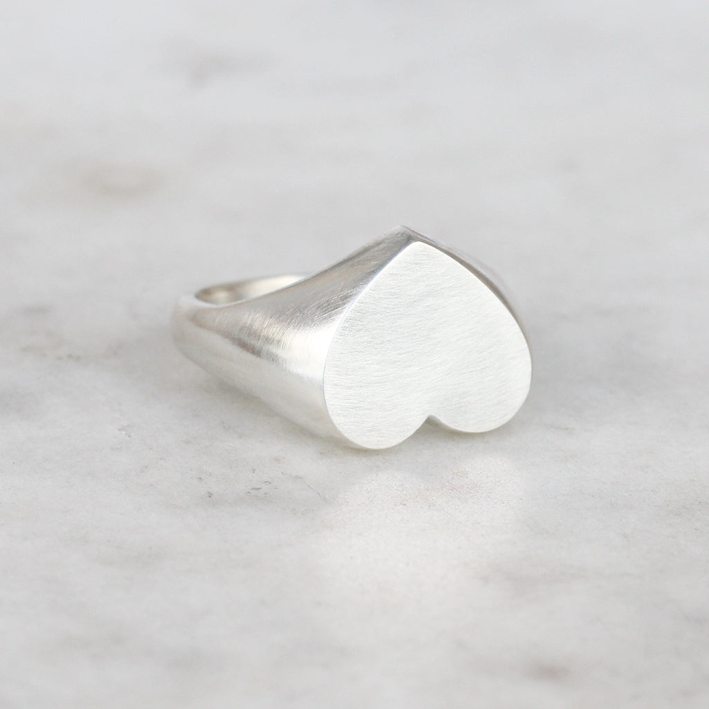 heart signet ring in sterling silver