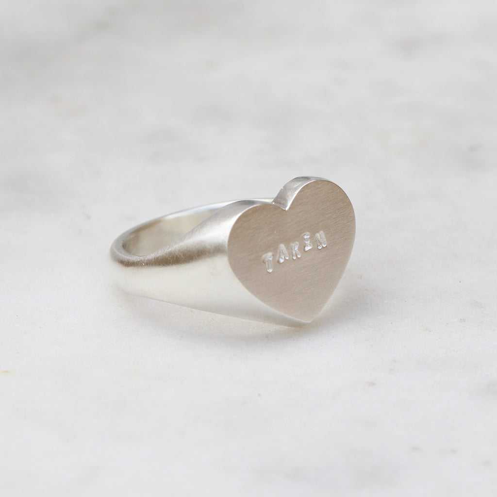 taken heart signet ring silver